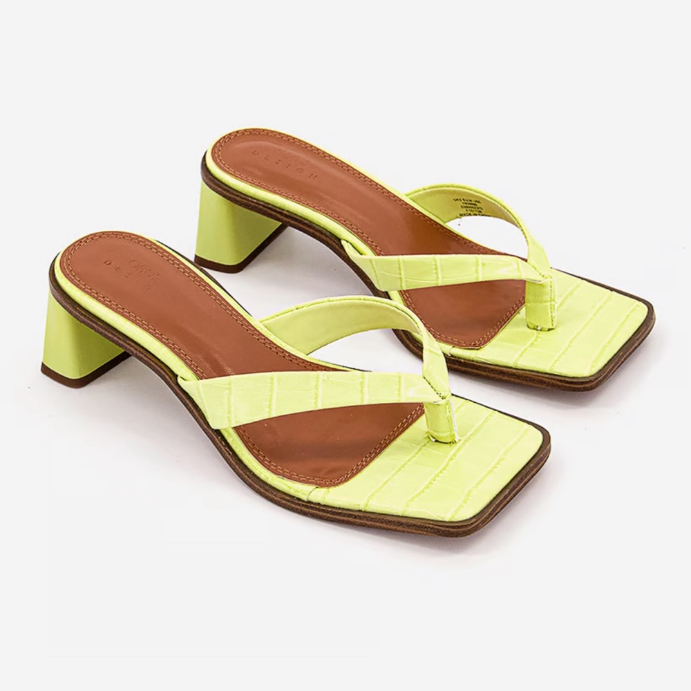 Asos Design Hissy Toe Stacked Heel Sandal Lime Size 7 Faux Crocodile Leather